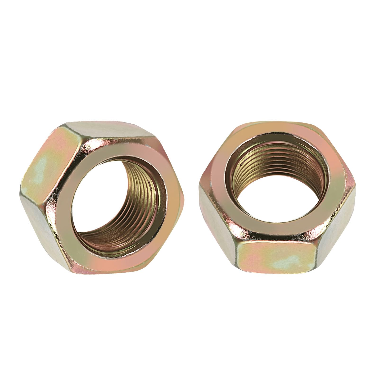 Kozelo 3pcs Hex Nuts - [7/8"-14] Carbon Steel (Grade 8) Hardware Standard Inch Fine Thread Metal Nuts for Heavy Structural Machinery Fastening, Colored Zinc Finish, Yellow