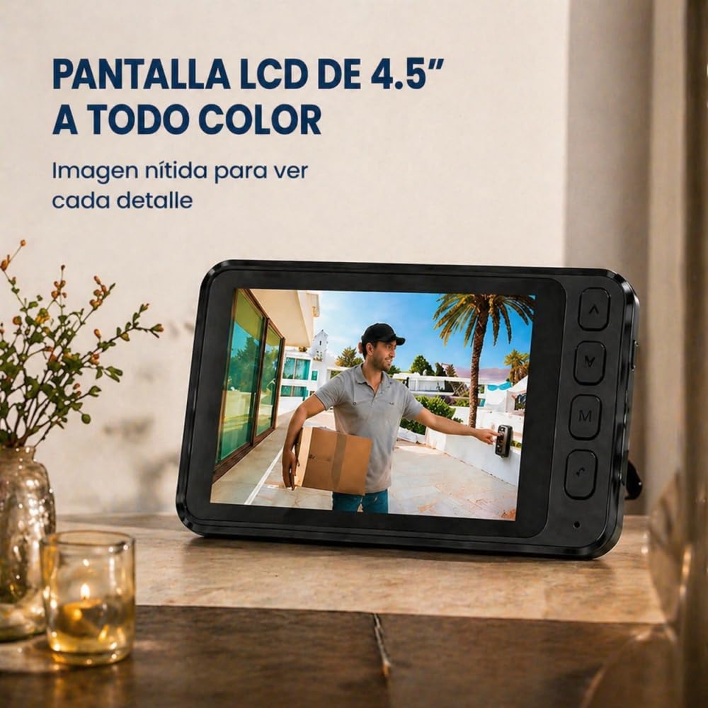 TKMARS Timbre con Cámara Exterior, Videoportero, Visión Nocturna Infrarroja, Timbre Inalámbrico Exterior Impermeable con Pantalla IPS de 4,5 Pulgadas, Sin WiFi (Negro)