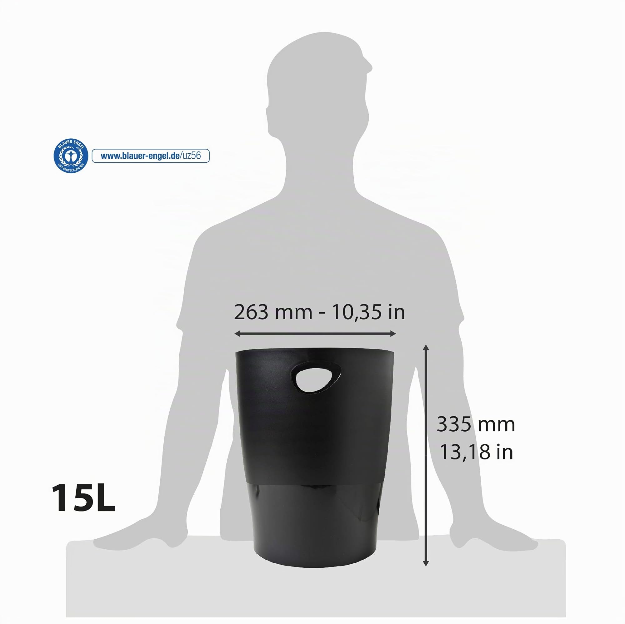 Exacompta 453014D ECOBIN 8er Pack Papierkorb EcoBlackiter mit Griffen. Eleganter und robuster Papierkorb und Mülleimer im modernen Design schwarz Blauer Engel 15 L – Bild 4