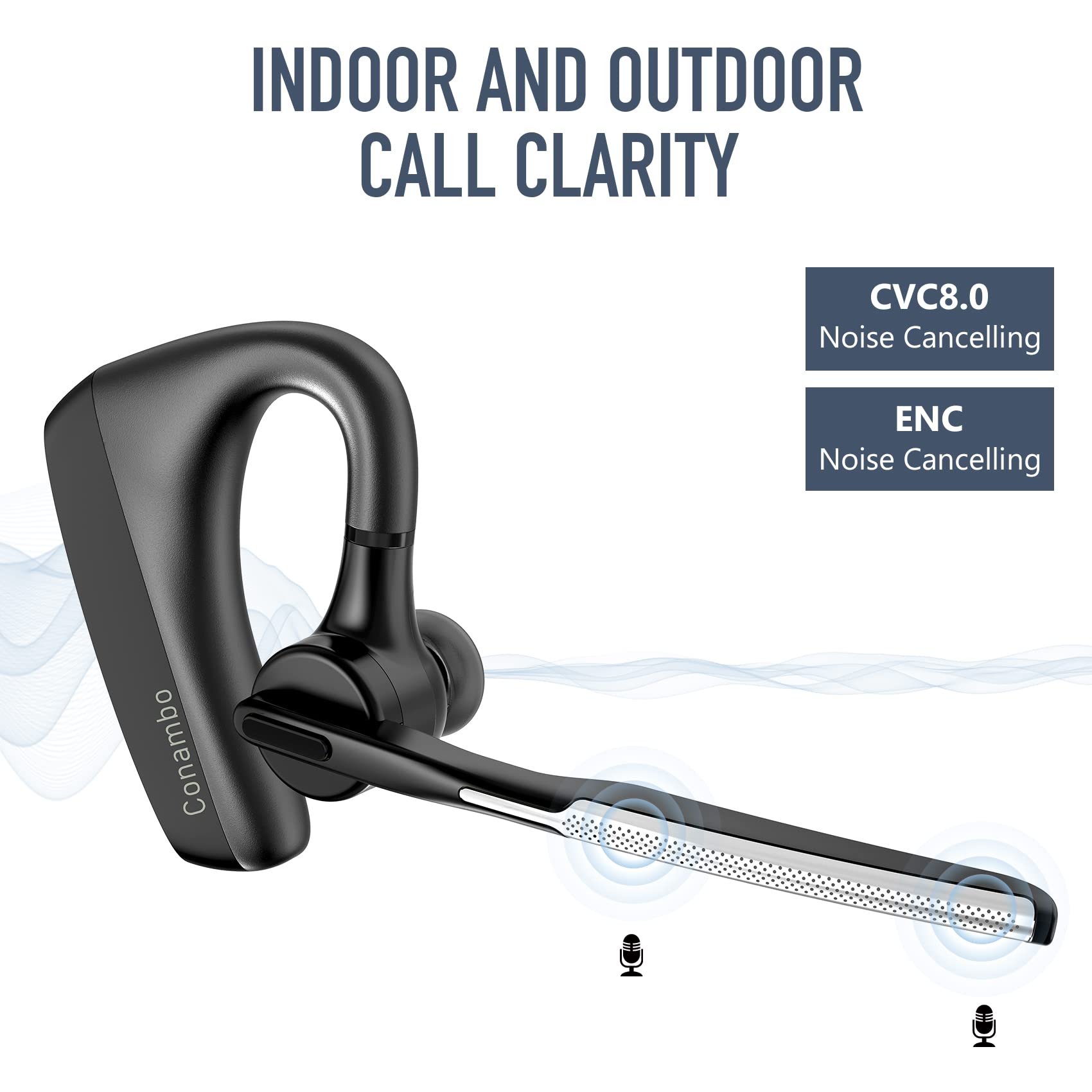 Conambo K18 - Cuffie Bluetooth V5.1 CVC8.0 con cancellazione rumore, 16 ore conversazione, auricolare microfono cellulare camionista, autista ufficio