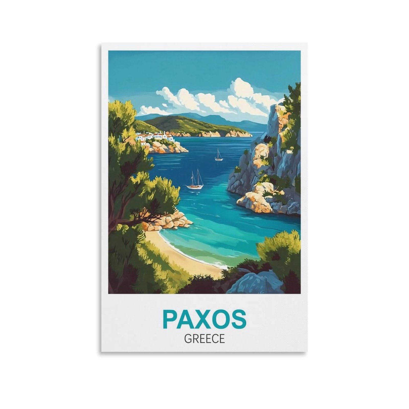 Xllyxygjq Unframe-Style Paxos Greece Vintage Travel Posters 16X24inch(40X60cm) Canvas Wall Art Poster Print Artwork Painting Picture For Home Decoration Living Room Office Bedroom