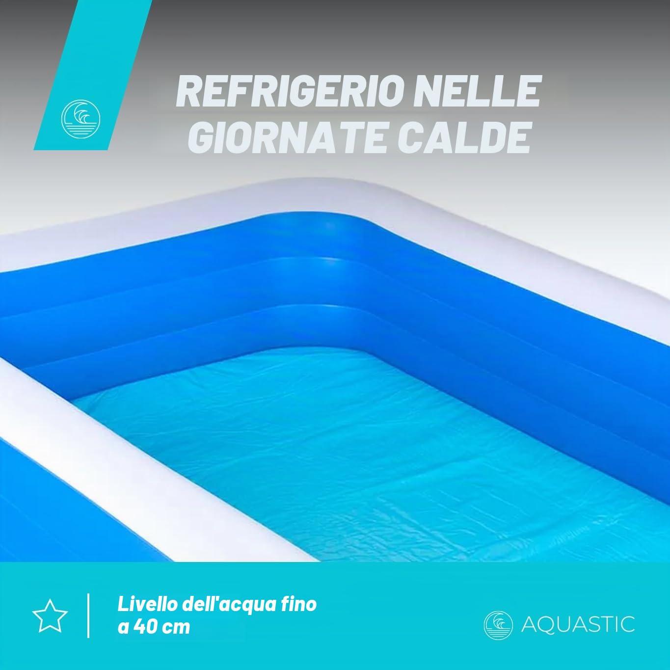 AQUASTIC Piscina gonfiabile per l'asilo, capacità 1160 litri, dimensioni 305 x 183 x 56 cm, in vinile, versatile, utilizzabile per tutta la famiglia, durevole, blu, AIP-305R