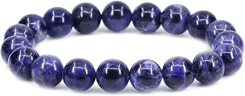 Amandastone Pulsera elástica de cuentas redondas de 0.394 in con piedras preciosas naturales de 7 pulgadas