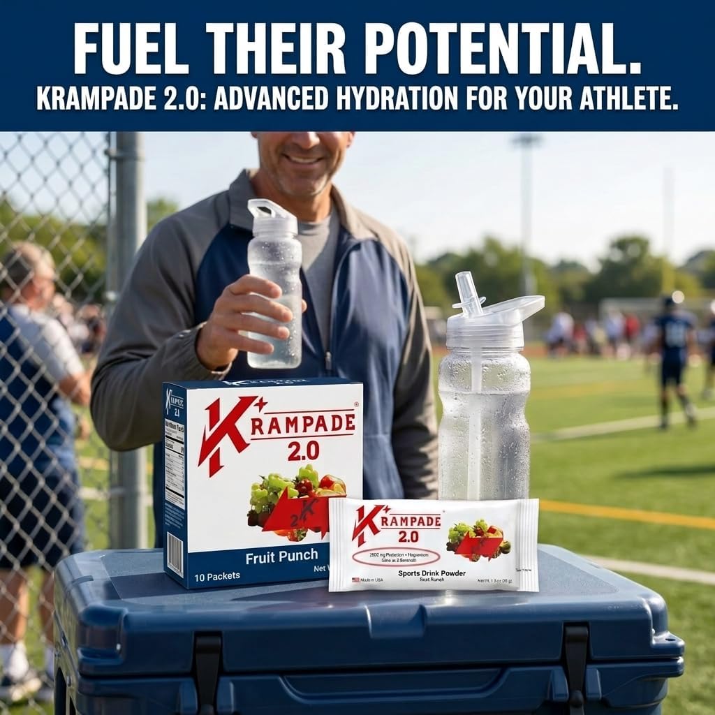 Krampade High Potassium Electrolytes Powder Fruit Punch, 3950mg Electrolytes, 2000mg Potassium, 50mg Magnesium, Cramp Relief & Prevention, Cellular Hydration, Better Endurance & Recovery, 20 Packets