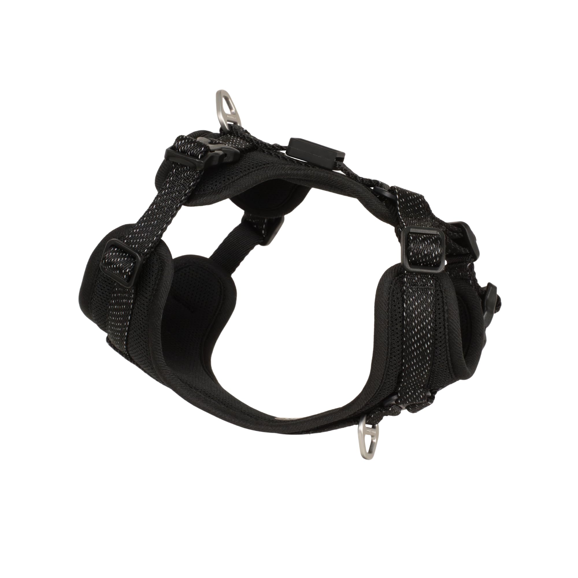 Arnés reflectante para todo tipo de climas con etiqueta de código QR, arnés acolchado ajustable para perros pequeños, medianos y grandes (negro superreflectante, S)