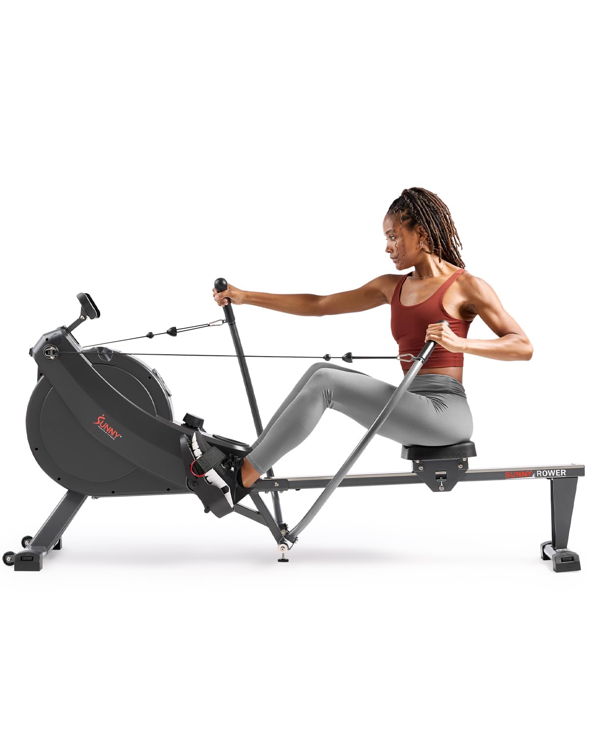 Sunny Health & Fitness Compact Full-Motion Rowing Machine w/Adjustable Resistance, Low-Impact Full-Body Workout Rower w/Long Slide Rail, Space-Saving Design, Optional Free SunnyFit App Connection