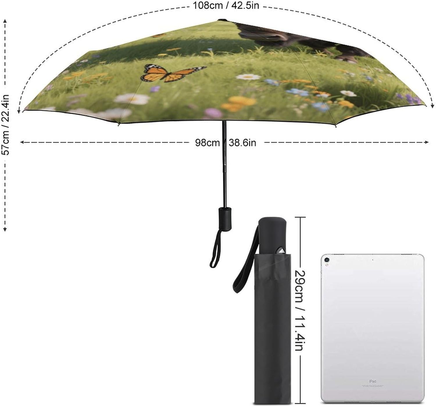 Bison Roaming The Grasslands Windproof Travel Umbrella, One-Click Automatic Open And Close, Portable Compact Folding Umbrella for Women Men, Fits Backpack & Car
