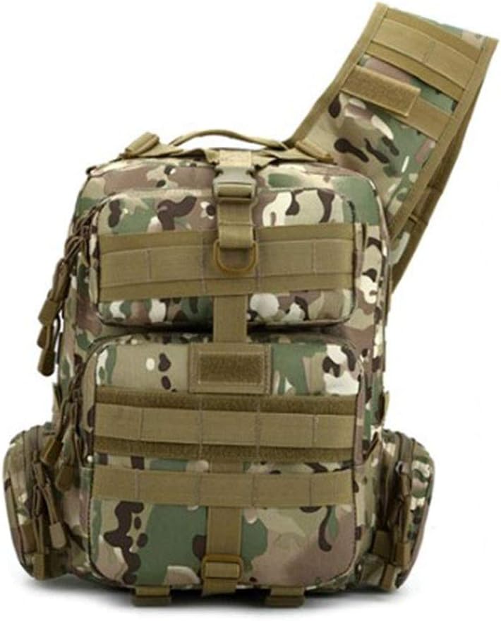 Bagzar Urban Commuter Antitheft Tactical Bag for Laptop Tablet Tiffin Heavyduty Multi Pocket Army Print Crossbody Messenger Sling Bag Military Brown