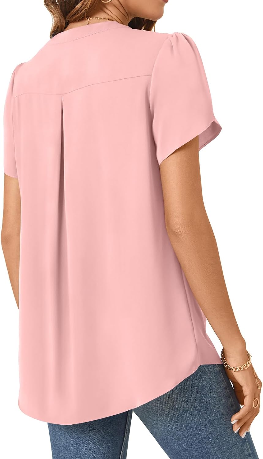 Anyally Women's Plus Size Chiffon Tunic Top - Petal Sleeve, V-Neck Blouse For Leggings (White, Medium)