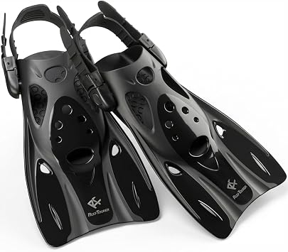 Reef Tourer RF0106P Reef Tourer Can Be Worn Along With Marine Shoes, Adjustable Strap Included, Lightweight, Compact, Snorkeling Fin, Black/Blue/White