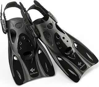 【Amazon.co.jp 限定】 リーフツアラー(REEF TOURER) マリンシューズのままでも履ける サイズ調整ストラップ付 軽量コンパクト シュノーケリング フィン 【ブラック/ブルー/ホワイト】 【S/M/Lサイズ】 RF0106P