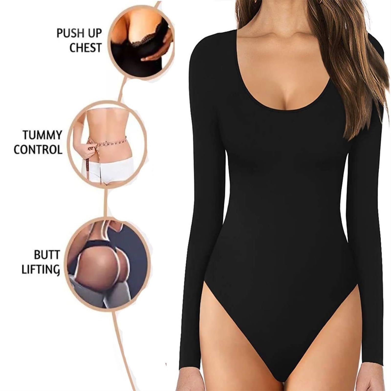 XYNSNDB Damskie body wyszczuplają talię, stringi, bezszwowe body wyszczuplają brzuch z długim rękawem dla kobiet pod ubraniem