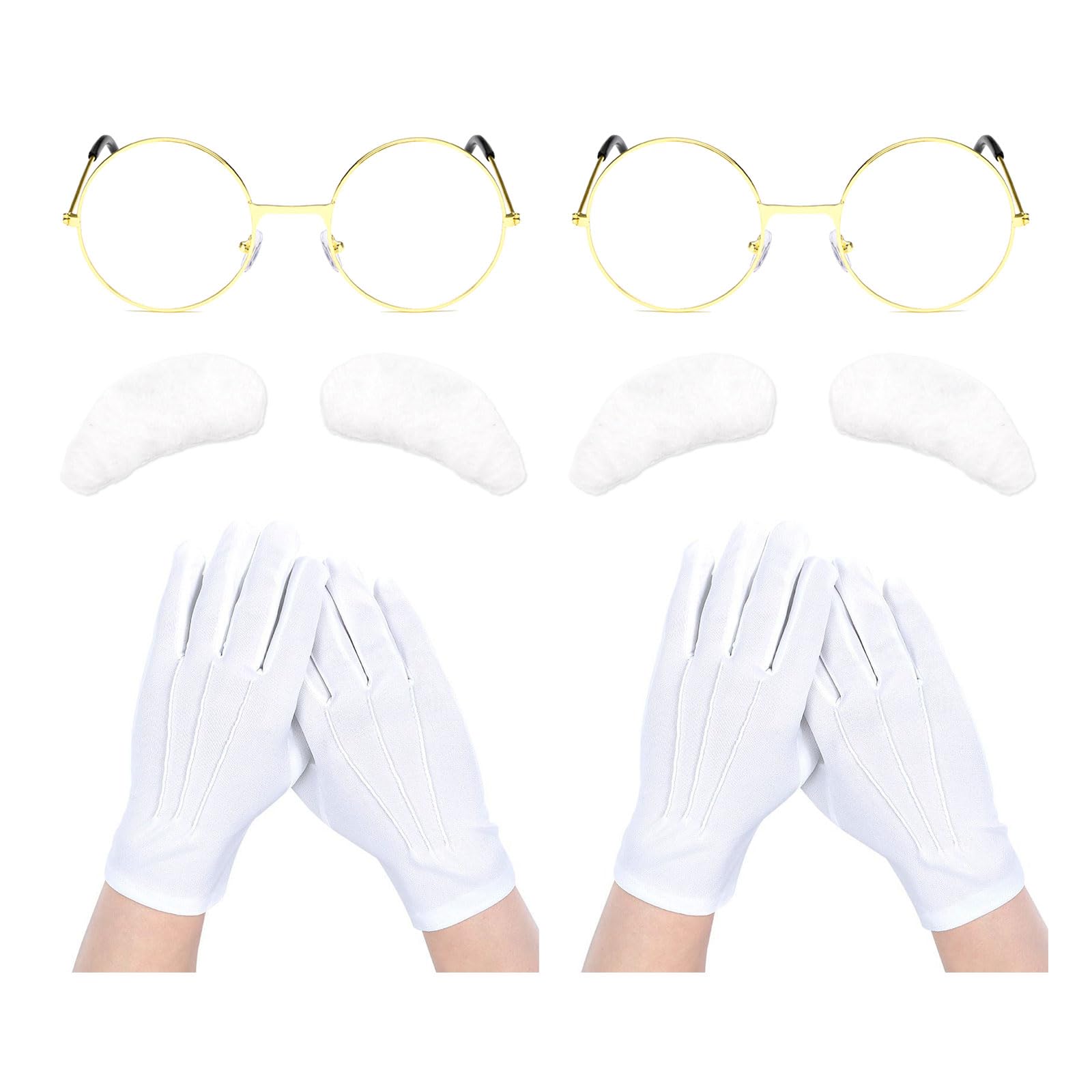 YAUOIPI 6 Pcs Santa Costume Accessories, Santa Eyebrows, Santa Claus Glasses with Gloves, Santa Costume Cosplay Accessory, Christmas Fancy Dress for Christmas Holiday Costume (White)