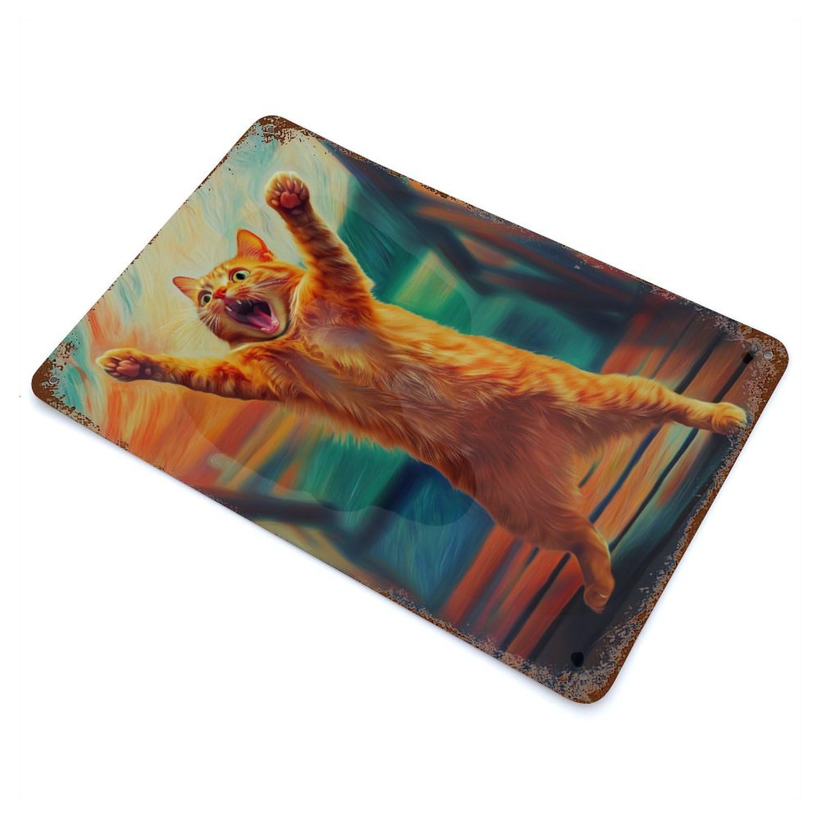 Garage Style Crazy Cat Rusty Metal Tin Sign 11.8"x7.9", Shabby Chic Decor for Bar And Workshop