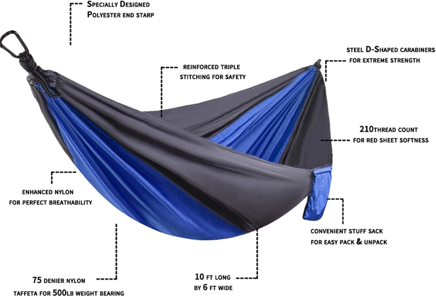 Single & Double Camping Hammock with 2 Tree StrapsLightweight Portable Parachute Nylon Hammock Set for Travel, Backpacking,Beach,Yard and Outdoor Survival (Dark Gray/Dark Blue, Twin)