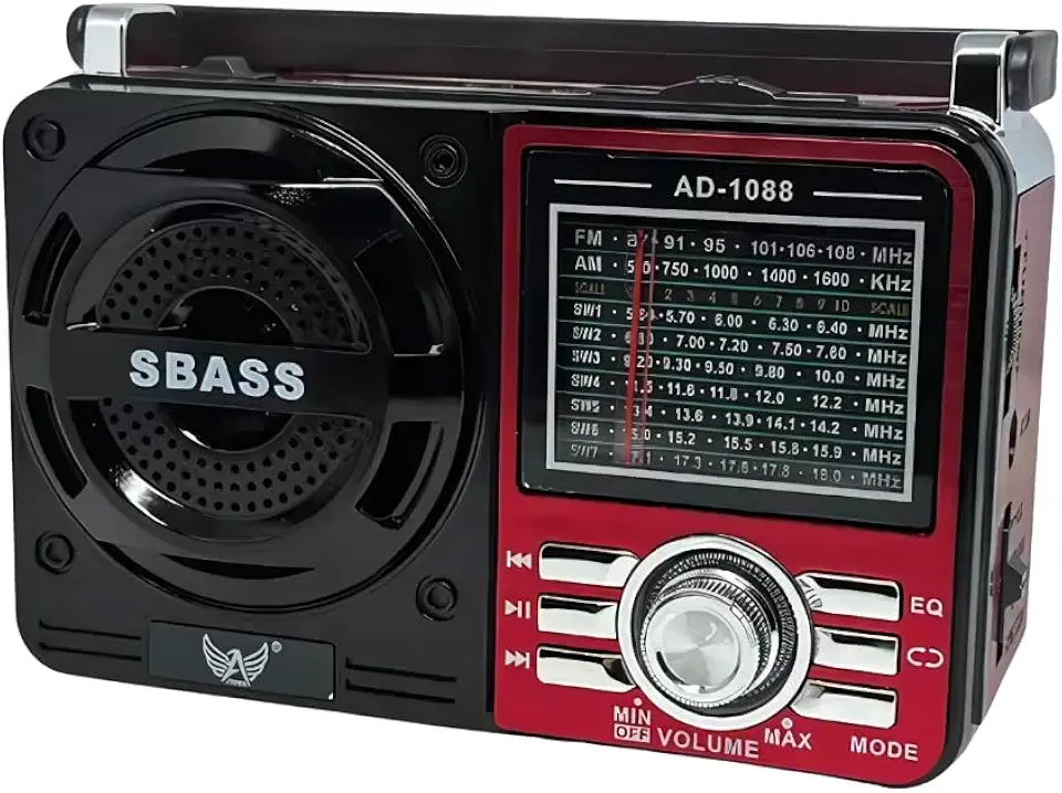 Rádio Portátil 1088 com Bluetooth Bivolt com USB Cartão SD Auxiliar P2 e Pilhas Entrada AC Recarregável AM FM SW (Vermelho)