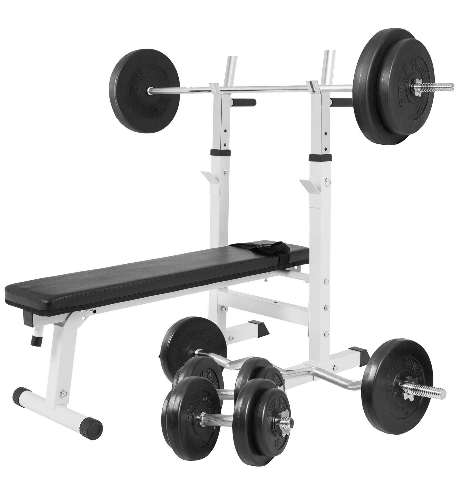 Buy GORILLA SPORTS® Weight Bench with 100 kg Barbell Dumbbell Set
