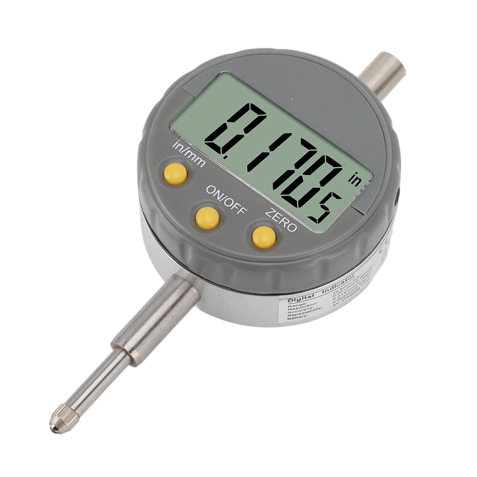 Indicador de Dial Digital 0-12,5 Mm 0,001 Mm Indicador de Dial Electrónico de Precisión con Base Reemplazable, Herramienta de Medición de Precisión Industrial, Pantalla LCD, Salida de Datos