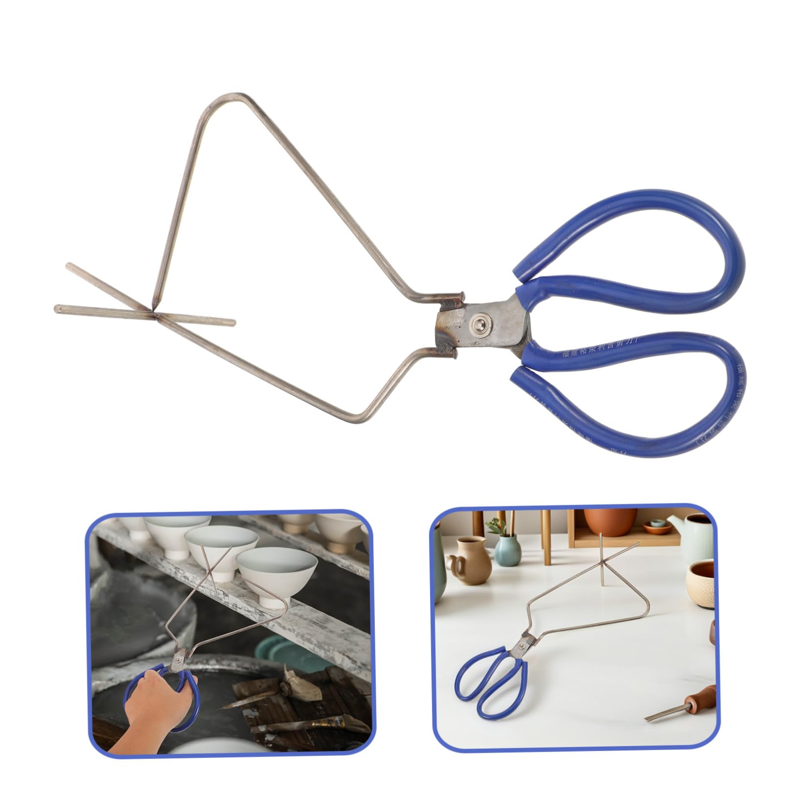 Pinzas Azul Esmaltado de Acero Inoxidable para Cerámica