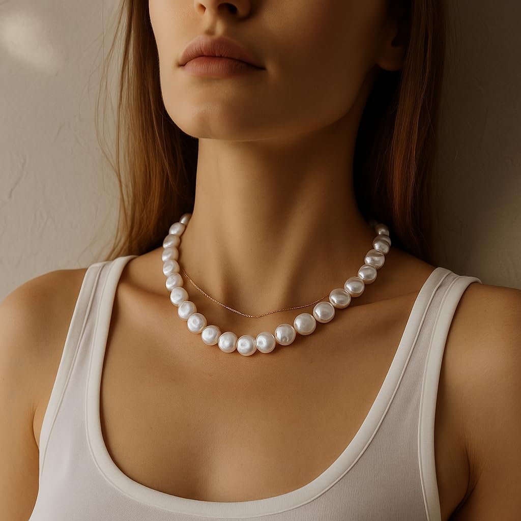 Chunky Pearl Choker Necklaces for Women,Irregular Pearl Beaded Choker Wedding Necklace Delicate Jewelry for Women Simple Bridesmaid Jewelry Gifts - Image 5