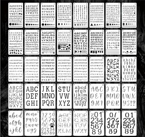 40 Pièces Pochoirs de lettres pour la peinture Alphabet 10.2x17.8 cm plastique réutilisable chiffres modèles de police pour journal, agenda, album de...