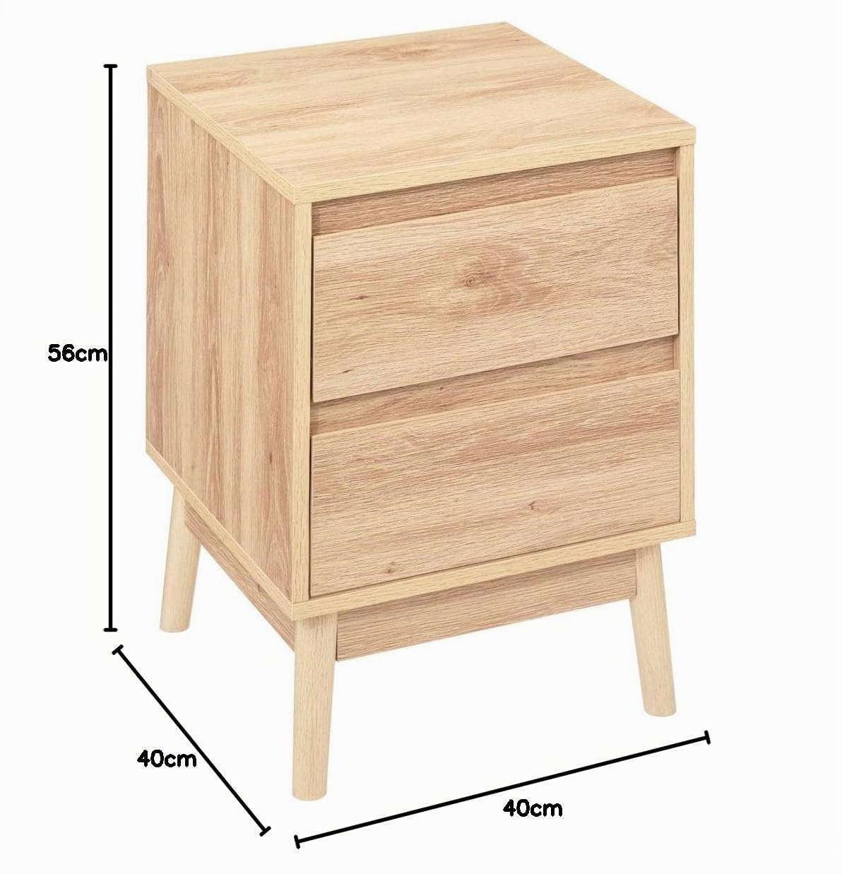 5five - Comodino con 2 cassetti, effetto rovere naturale abana