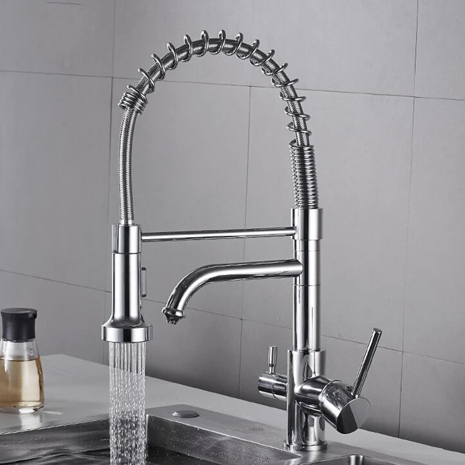 WDSOPK 3 way water filter tap kitchen drinking taps brass swivel spring type cold water hot water straight drinking water 3 in 1 water purifier tap-brushed (Chrome A)
