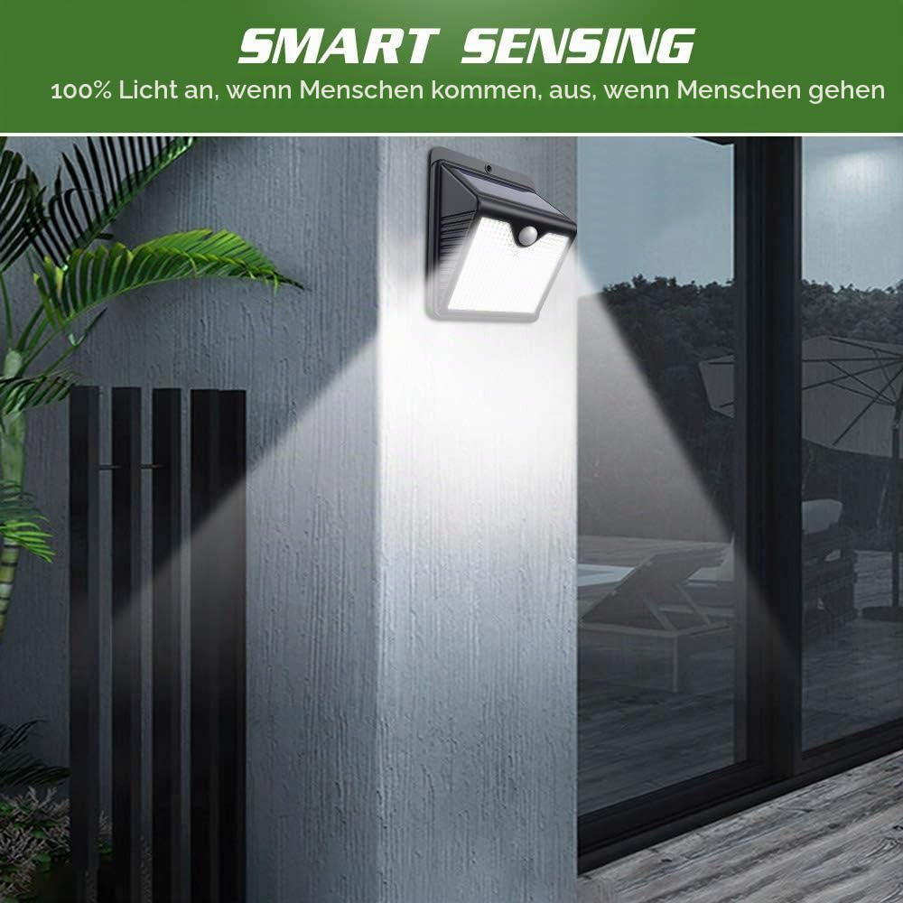Solarlampen für Außen,6 Stück 150 LED 2000mAh Solarleuchten für Außen, Aussenleuchte mit Bewegungsmelder Solar Wasserdichte Wandleuchte für Garten, Schwarz