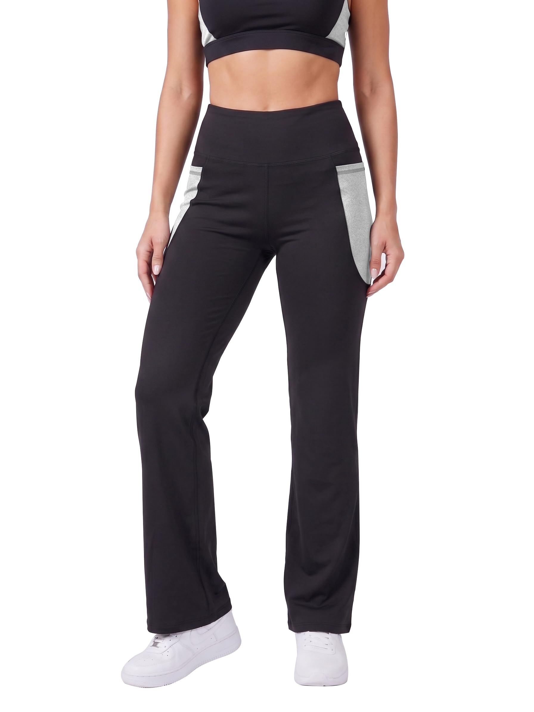 Premium Gym wear/Active Wear Tights Stretchable Wide Leg Leggings | Yoga Pants | Gym Tight, with Contrast Side Pockets for Women-image-16