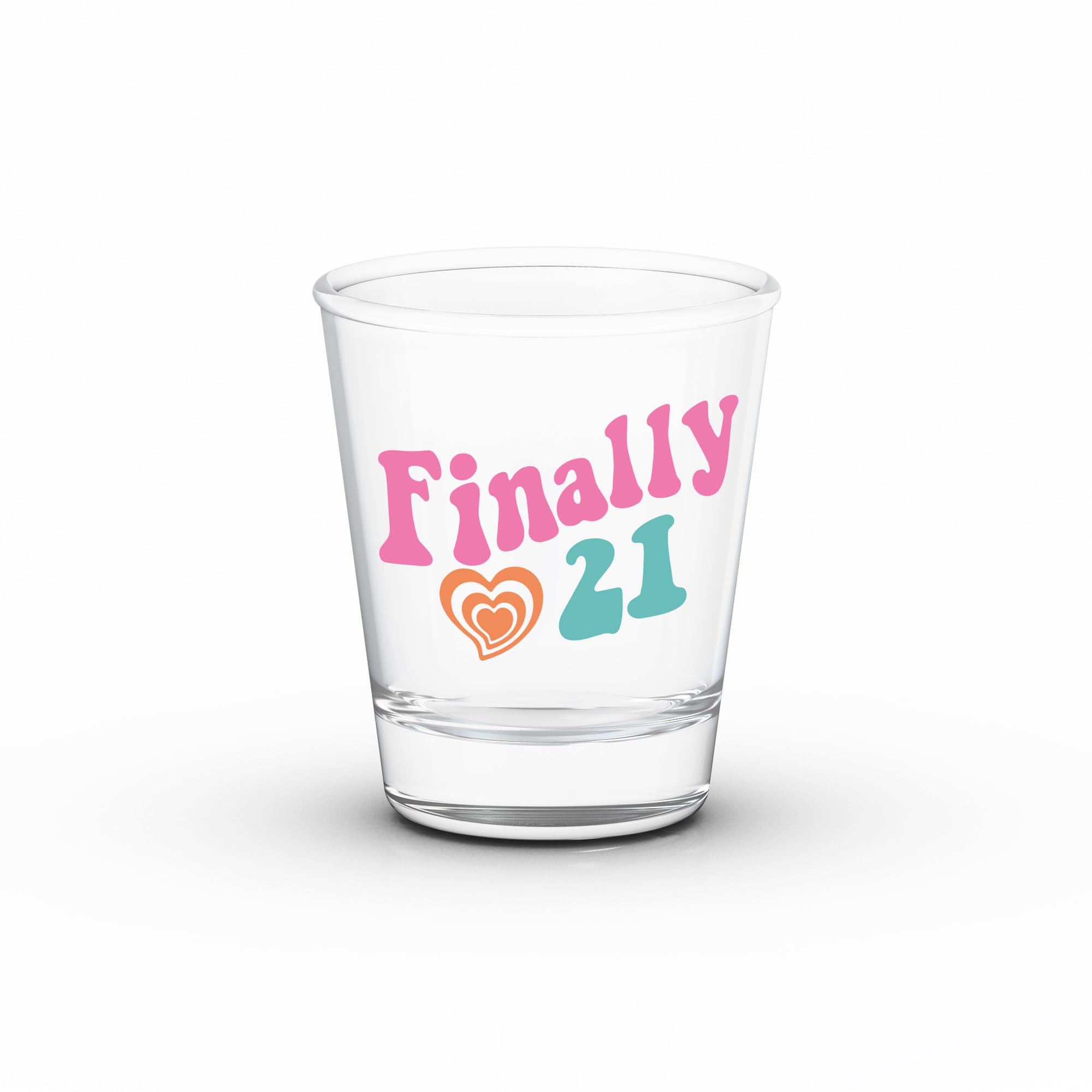 JUSTOTRY 21st Birthday Shot Glass - Finally 21 Gifts for Her 1.75oz Glass - Best Decorations and Ideal Gifts for Women (Colorful)