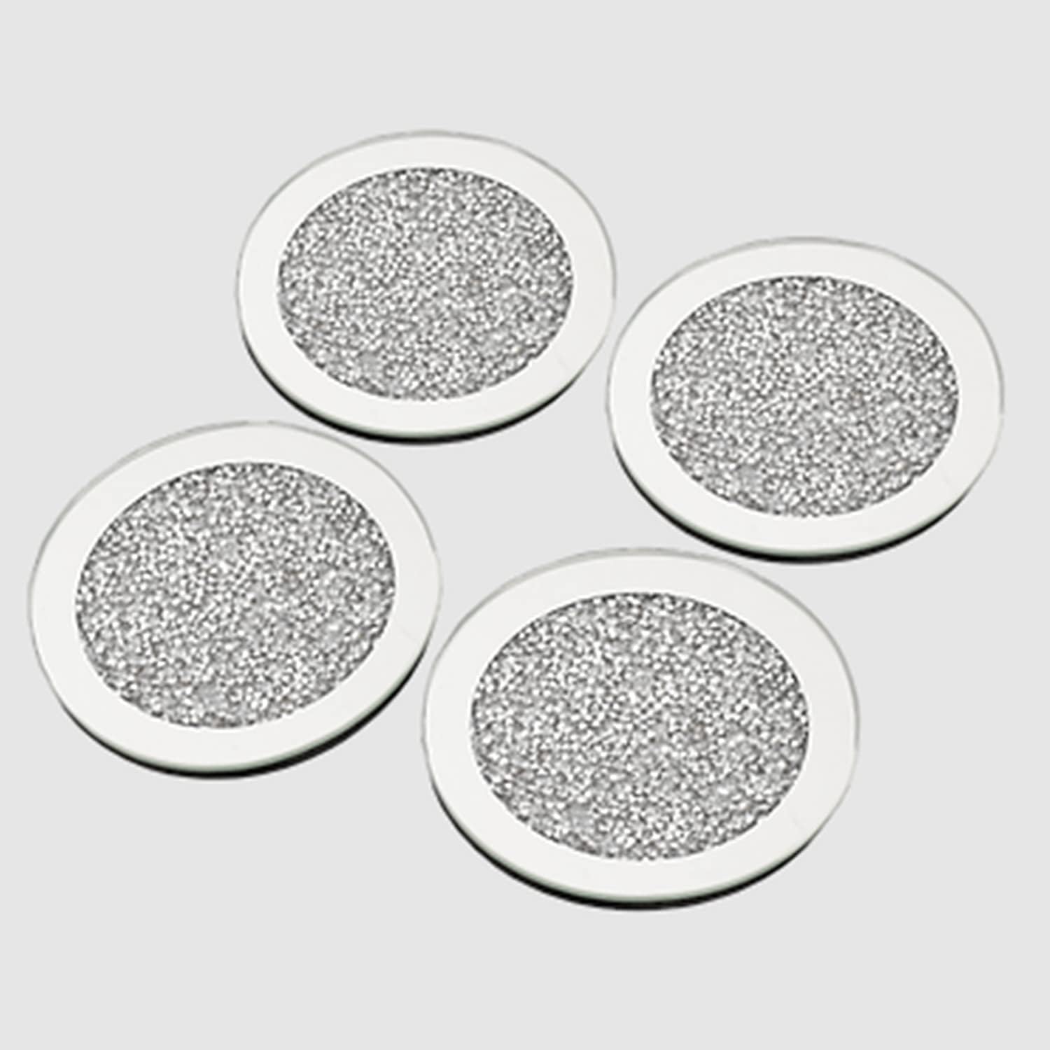 Deenz Set Of 4 Coasters & 2 Placemat Crushed Crystal Sparkle Diamond Glitter Mirrored Silver Home Décor Eye Catching Lovely Display