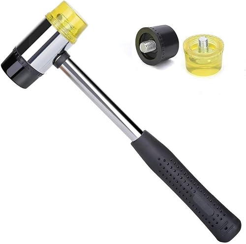 Utoolmart Martillo de goma, martillo de doble cabeza reemplazable de 0.984 in con 2 puntas de martillo, con mango de goma antideslizante, para