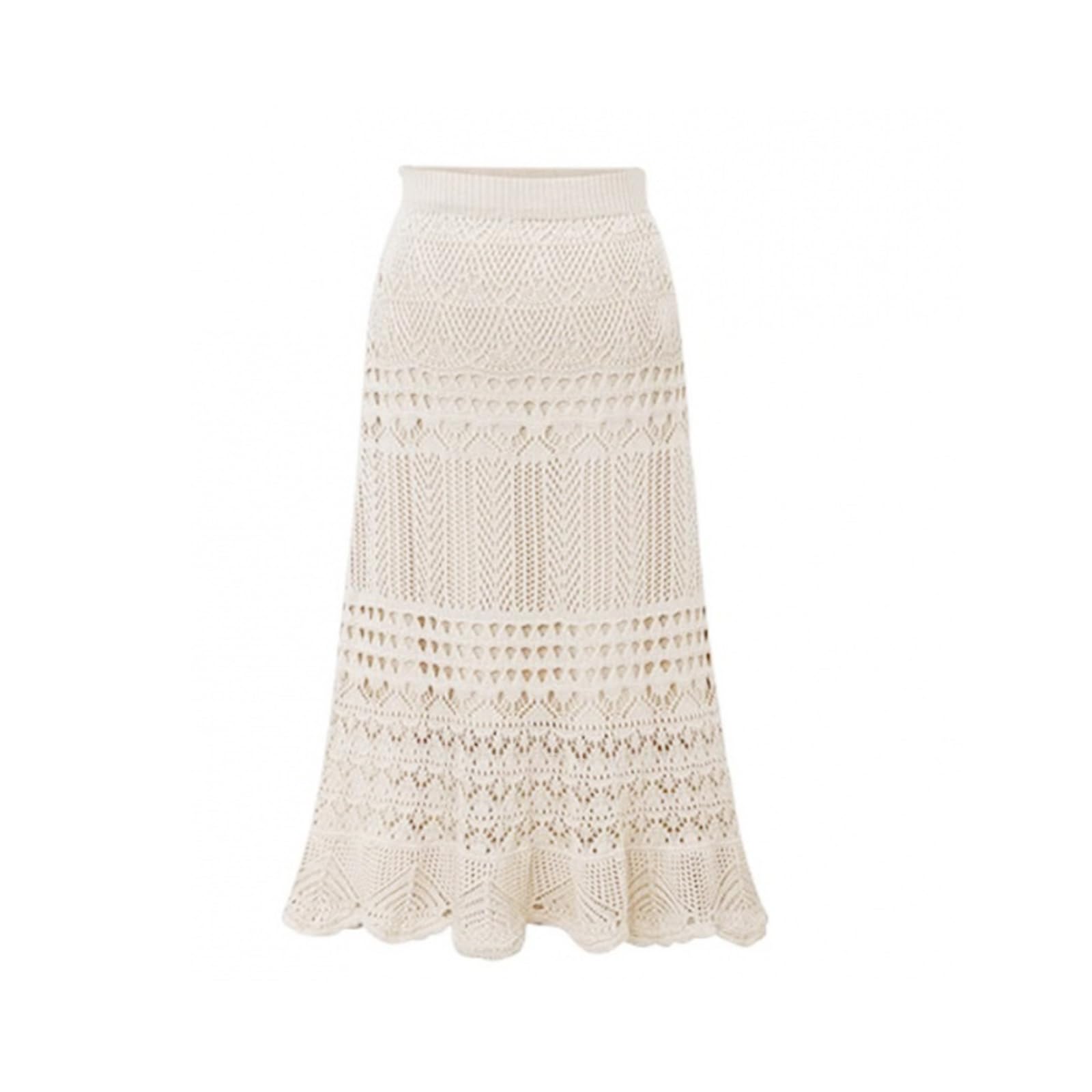 JITEM Women's Stretched Crochet Lace Knitted Hollow Out Long Skirt High Waist Knit Bodycon Long Fishtail Mermaid Skirt