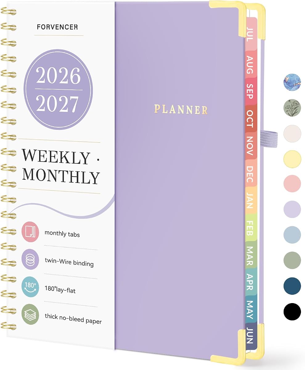 Forvencer Academic Planner 2026-2027, Weekly & Monthly Hardcover Planner A4 | Calendar Planner July 2026-June 2027, 8.5" X 11" Daily Agenda, School Office Notebook Teacher Student Organizer, Purple