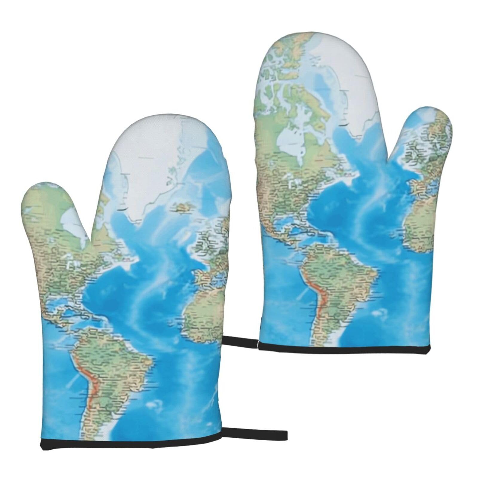 Paqolsmckr World Map Oven Mitts Set Of 2 Non-Slip Oven Gloves For Kitchen Oven Mitt Heat Resistant Oven Glove For Cooking Microwave Baking Bbq