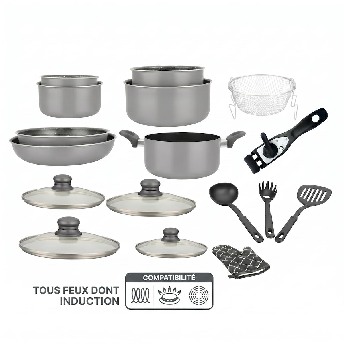 Batteria da cucina - Set di pentole a induzione - Set pentole e padelle per tutti i piani cottura - Set da cucina da 17 elementi "speciale cottura"