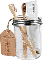 Vista 4 de Amolliar Mason Jar - Juego de accesorios de baño (4 piezas) - Dispensador de jabón de loción y 2 soportes para cepillo de dientes y soporte