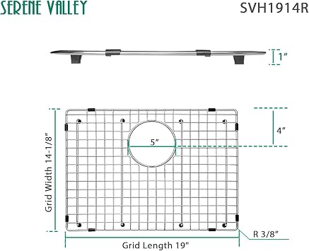 Serene Valley Sink Grid 19 X 14-1/8, Rear Drain with Corner Radius R 3/8, SVH1914R