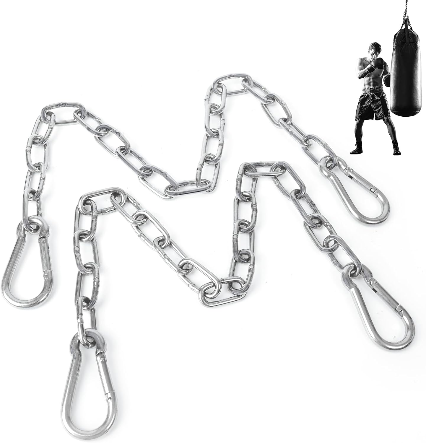 Syocsek 30 Inch Heavy Duty Chains, 440LB Thick Stainless Steel Chain with Carabiners, Easy to Adjust Silver Link Chain Extender for Boxing Punching Bag, Porch Swing Hammock Chair Hanging