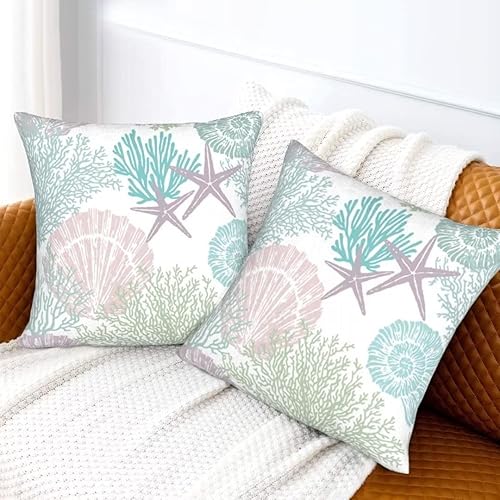 Miniatura 7 de BETGINY Juego de 2 fundas de almohada náuticas costeras de 18 x 18 pulgadas, fundas cuadradas de algodón con temática de océano de verano, fundas de