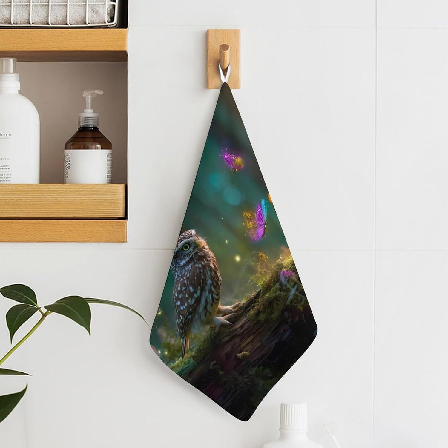 Cute Owl Butterfly Microfiber Hand Towels for Bathroom Soft Absorbent Bath Kitchen Towel with Hanging Loop 4PCS