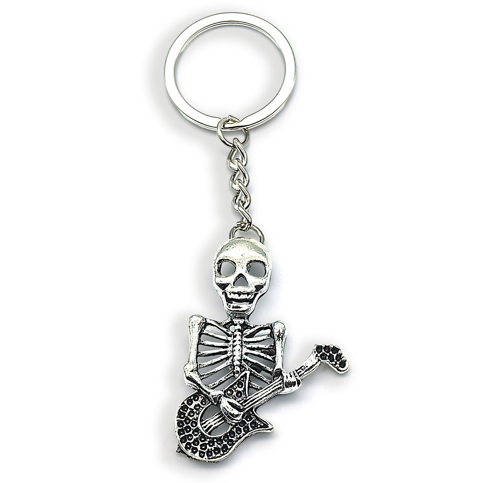 Zynara Skull Guitar Schlüsselanhänger, Gitarren Anhänger Silber, Glücksbringer Musik Party Favors, Geschenk für Frauen,Ostergeschenke zum Geburtstag