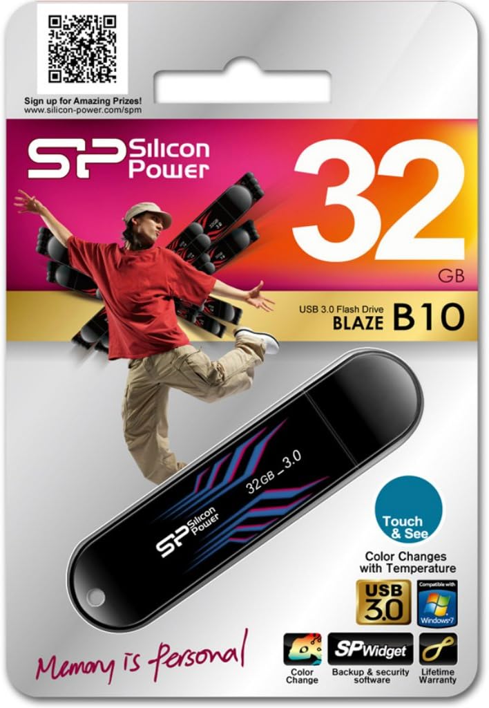 Silicon Power 32 GB Blaze B10 USB 3.0 Flash Drive (read speed up to 90 MB/s, write speed up to 60 MB/s, SP032GBUF3B10V1B)