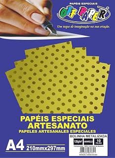 Papel Bolinha Metalizada, Off Paper, 10488, amarelo