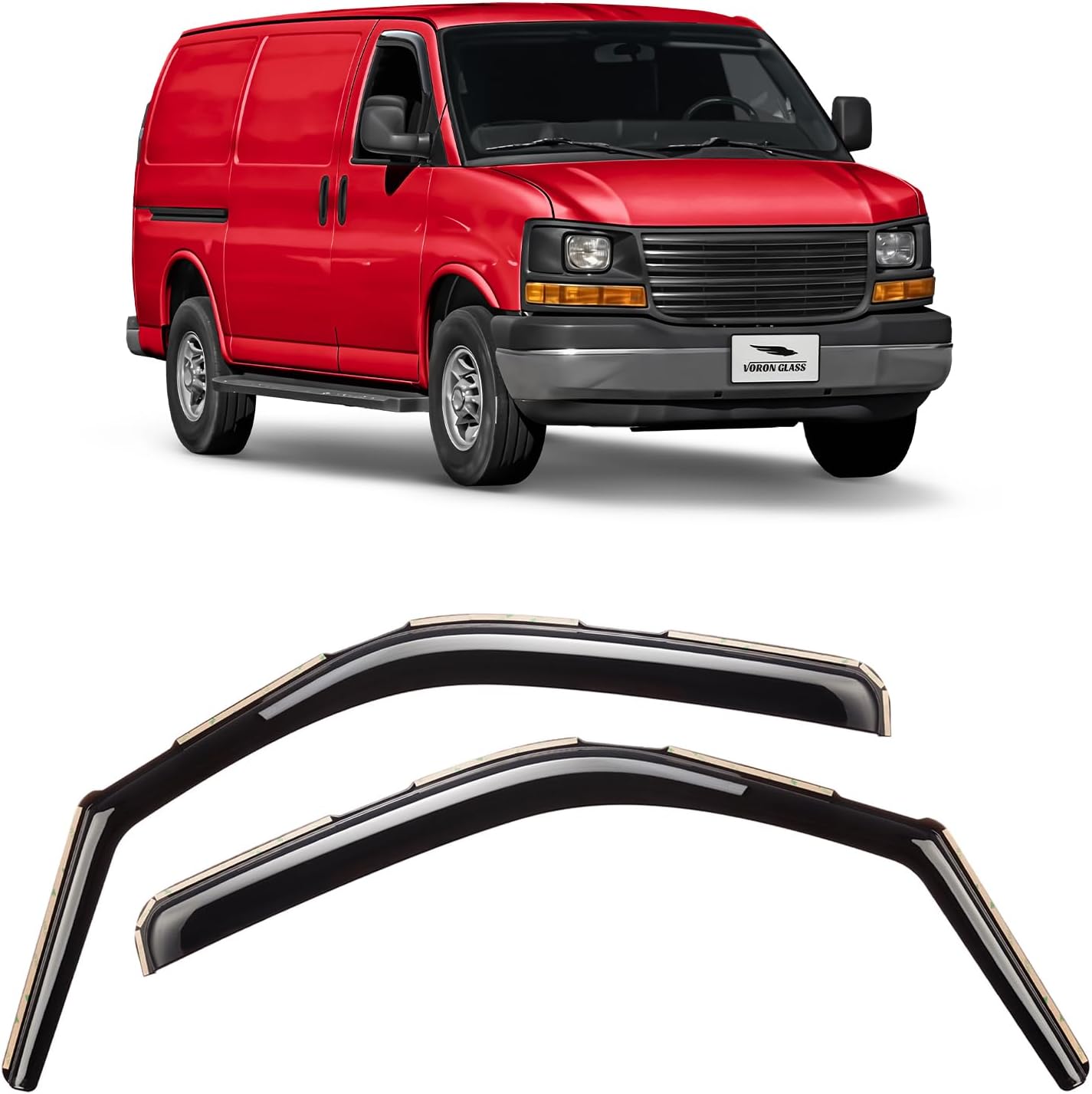 Voron Glass in-Channel Extra Durable Rain Guards for GMC Savana 1500 1996-2014, Window Deflectors, Vent Window Visors, 2 Pieces - 200281