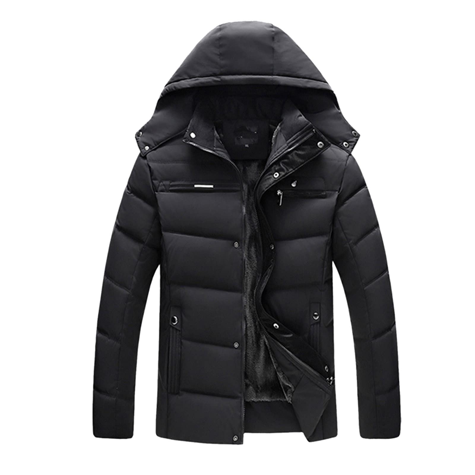 Générique Doudoune Chauffante Homme, Blouson Homme Hiver Chaud, Regular Veste De Travail Manteau, Imperméable Puffer Jacket Couleur Unie Coupe-Vent Capuche Doudoune Zippé pour Temps Froid,Voyage