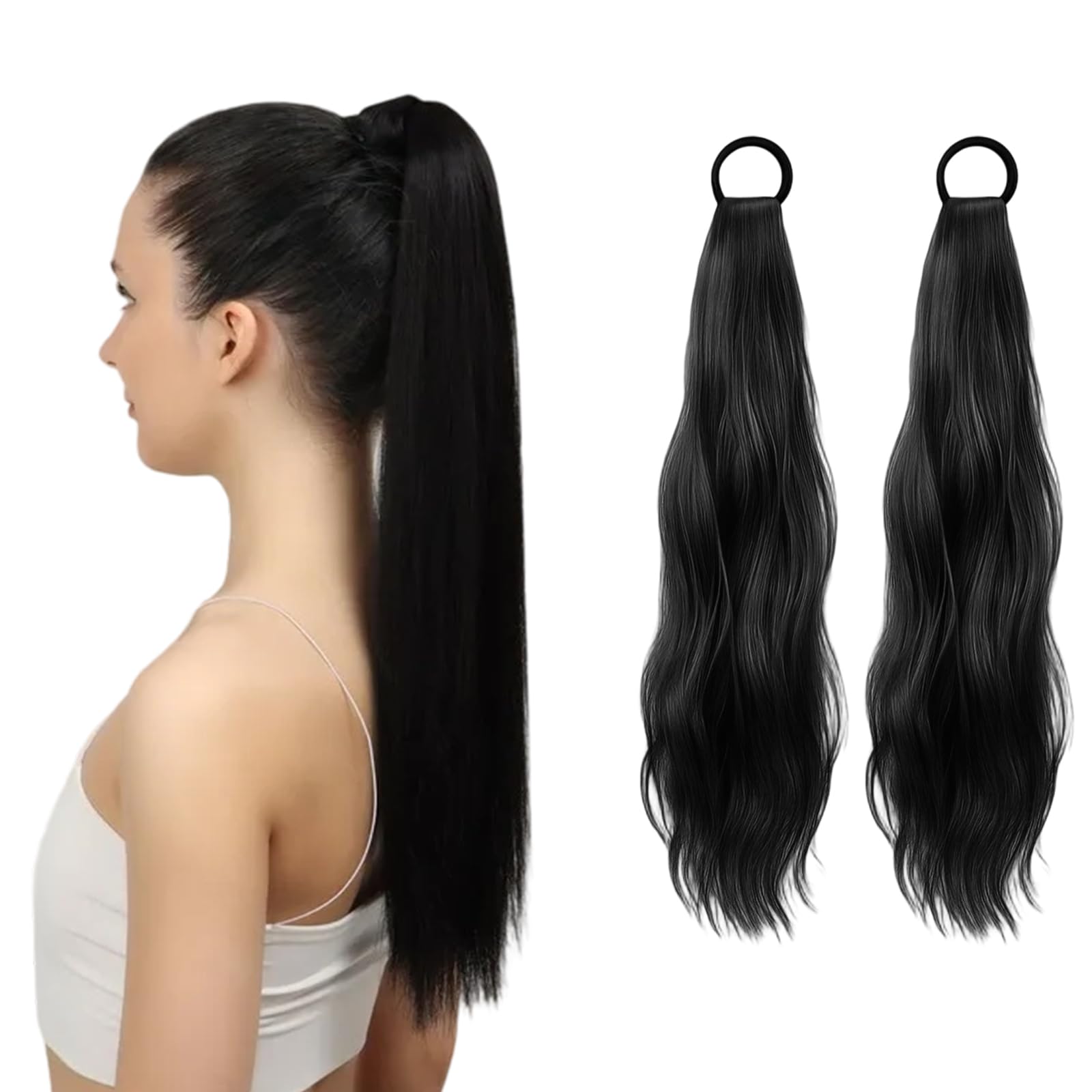 2PCS Ponytail Extension Human Hair, Ponytail Extension
