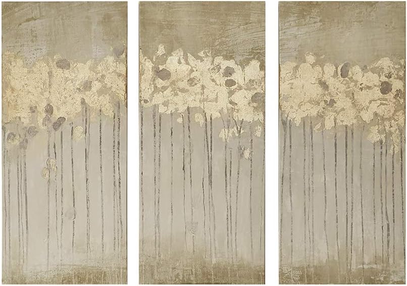 Madison ParkWall Art Living Room Decor - Embelished Gold Foil Triptych Canvas Home Accent Dining, Bathroom Decoration, Ready to Hang Painting for Bedroom, 15" x 35", Sandy Forest Yellow 3 Piece