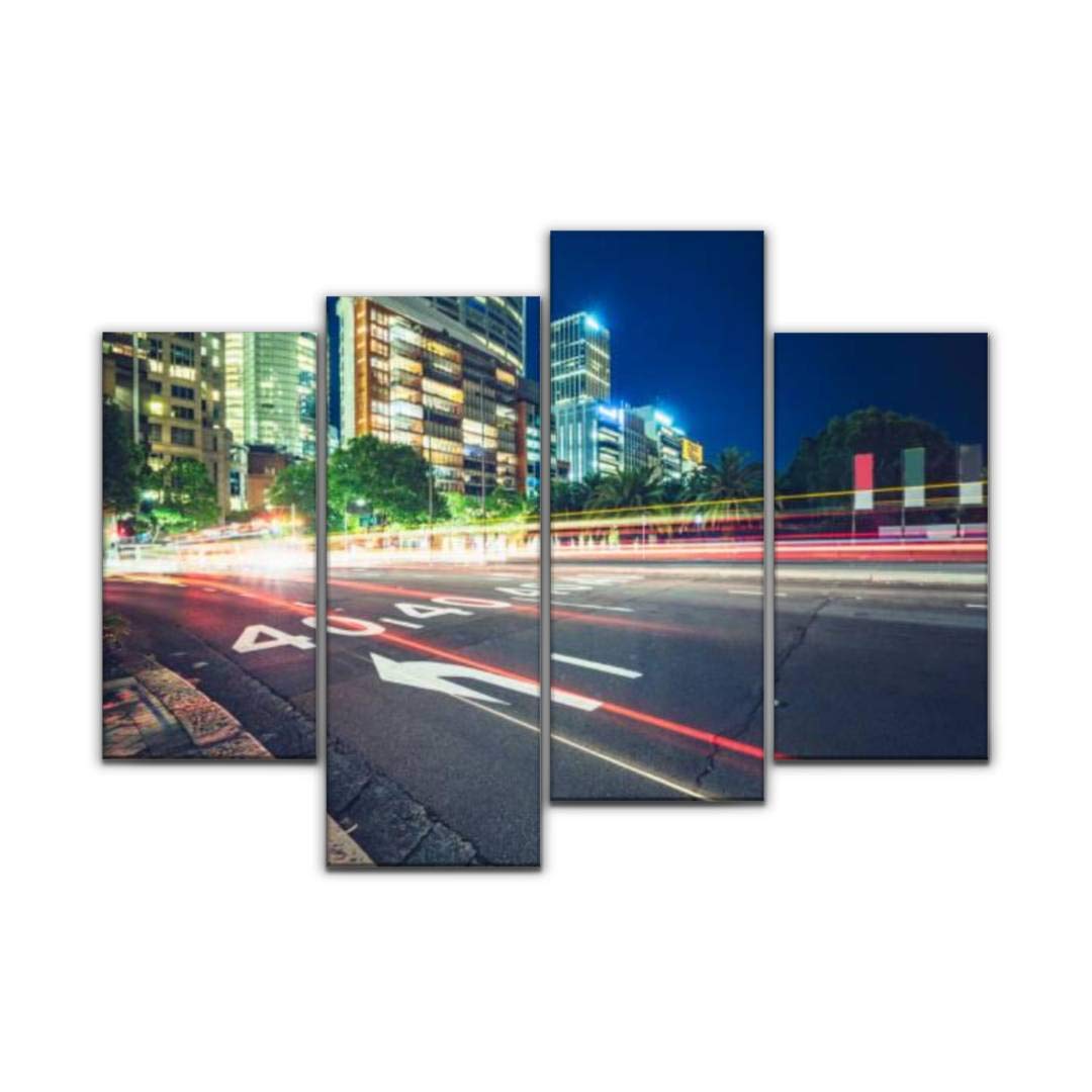 4 Panel rush hour traffic at night in downtown sydney sydneys and pictures Canvas Pictures Home Decor Gifts Canvas Wall Art for your Living Room