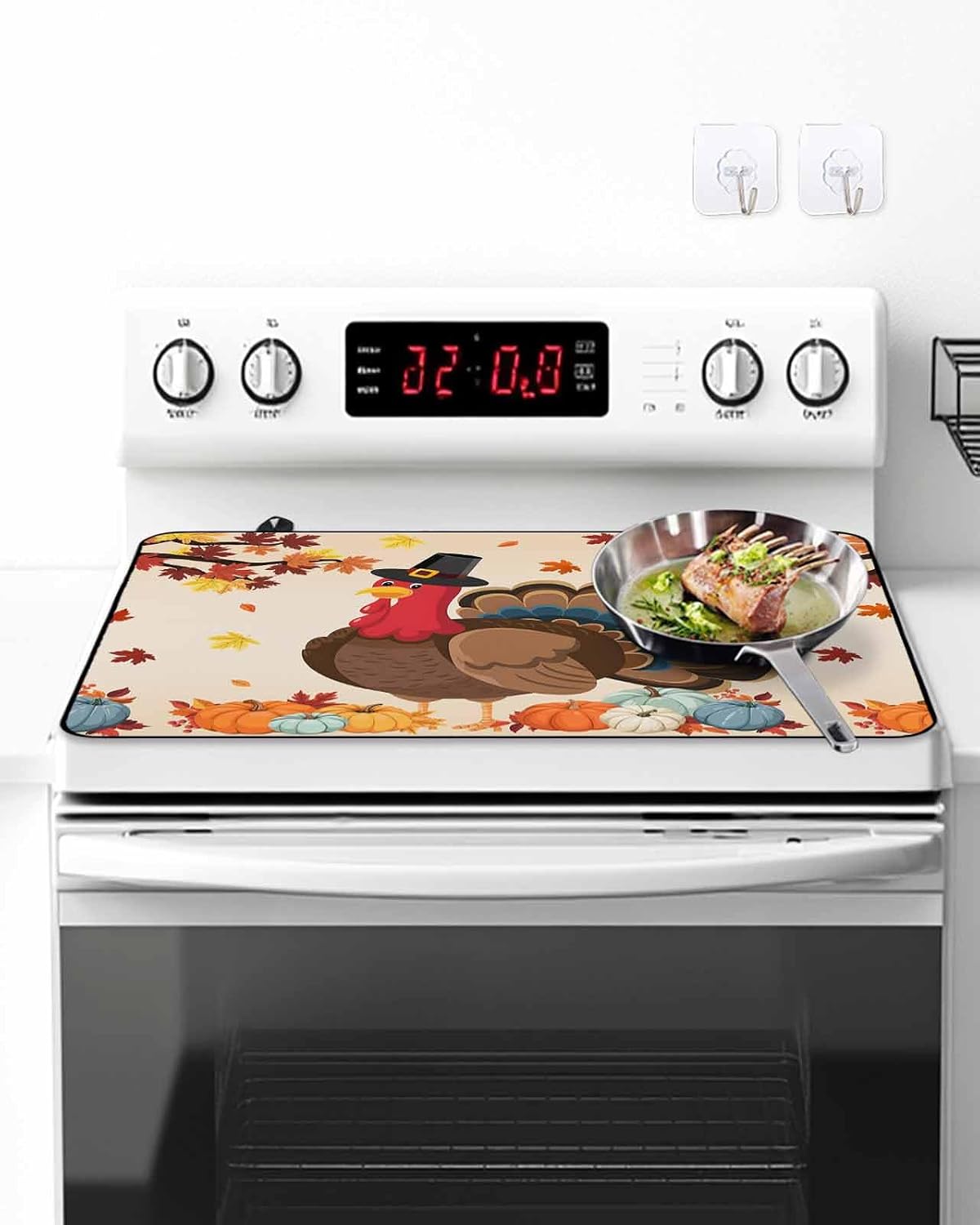 Fall Stove Top Cover Harvest Pumpkin Turkey Stove Cover for Electric Stove Top Orange Maple Leaves Thanksgiving Glass Cooktop Covers Anti-Slip Mat Heat Countertop Protector Kitchen Decor 28.5"x20.5"